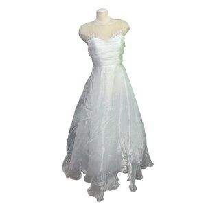 Lulus Beaded Draped Sweetheart Neck Tulle Flowy Maxi Formal Dress Sz Medium Whit